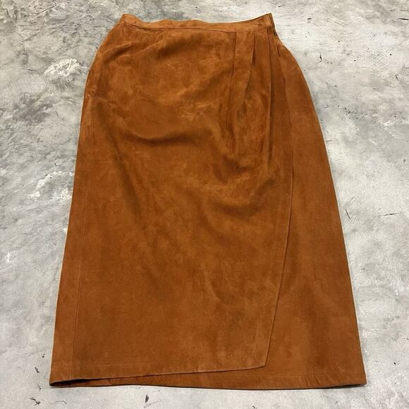 The Peruvian Connection Genuine Suede Leather Brown Sarong Skirt Size 12 - Picture 1 of 8